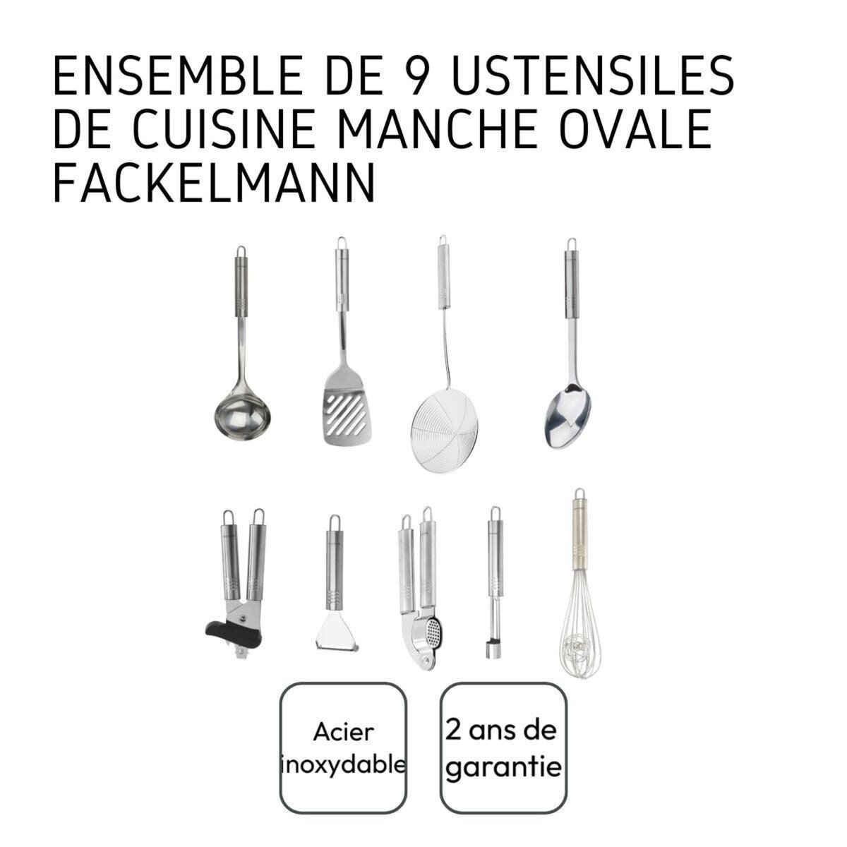 Fackelmann Ensemble de 9 ustensiles de cuisine inox Fackelmann Ovale