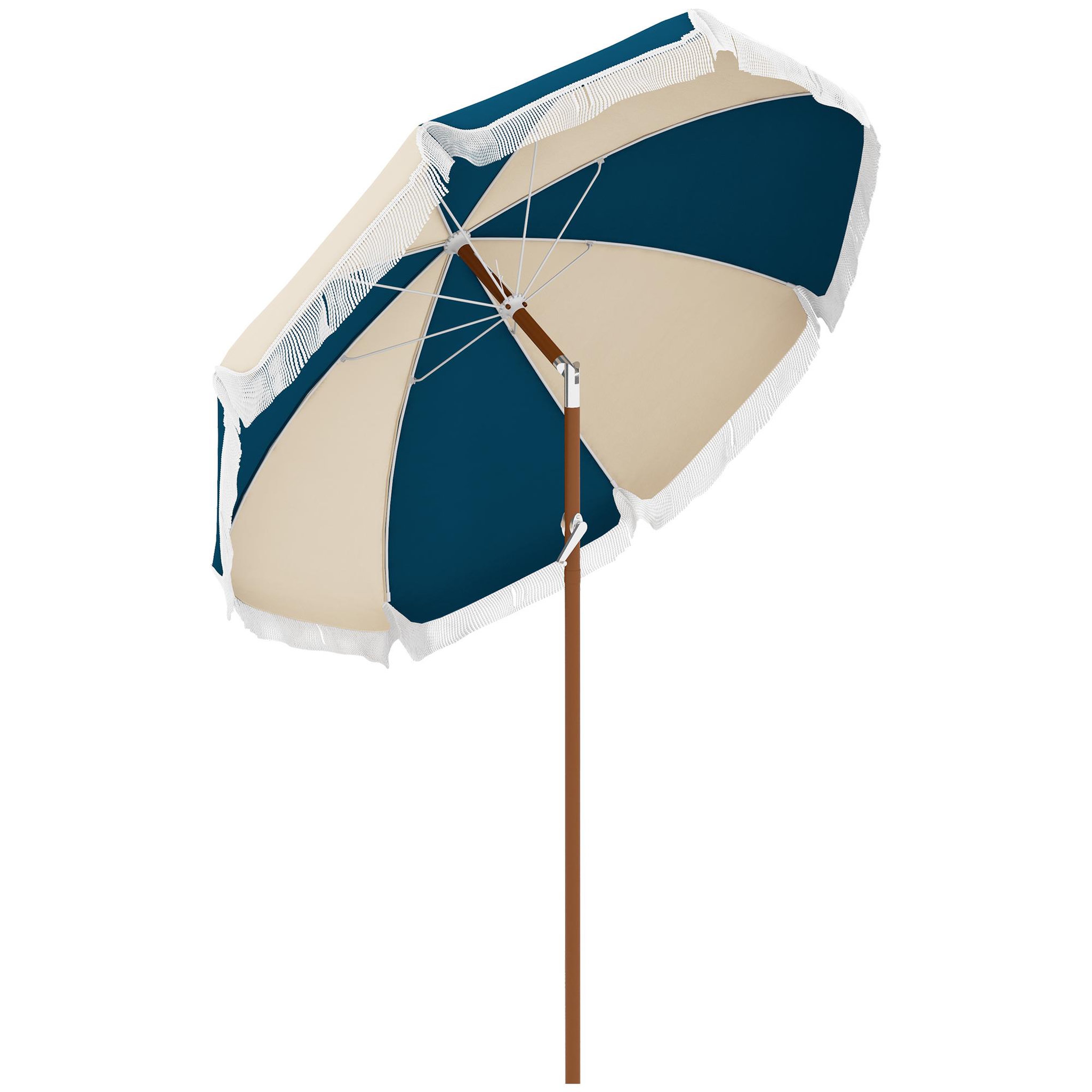 Voir la diapositive 1 : OUTSUNNY Parasol inclinable de jardin Ø 213 cm style vintage franges bleu beige