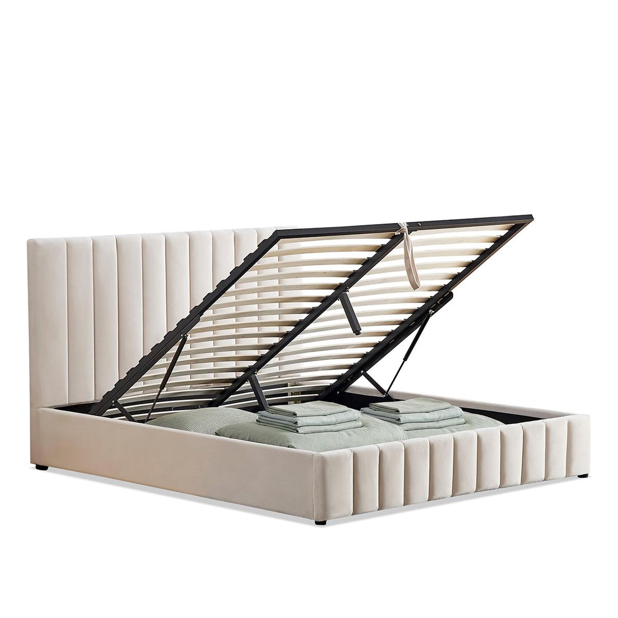 BELLECOUR Bellecour literie | lit coffre velours beige trocadero 2 places. Coloris disponibles : Beige