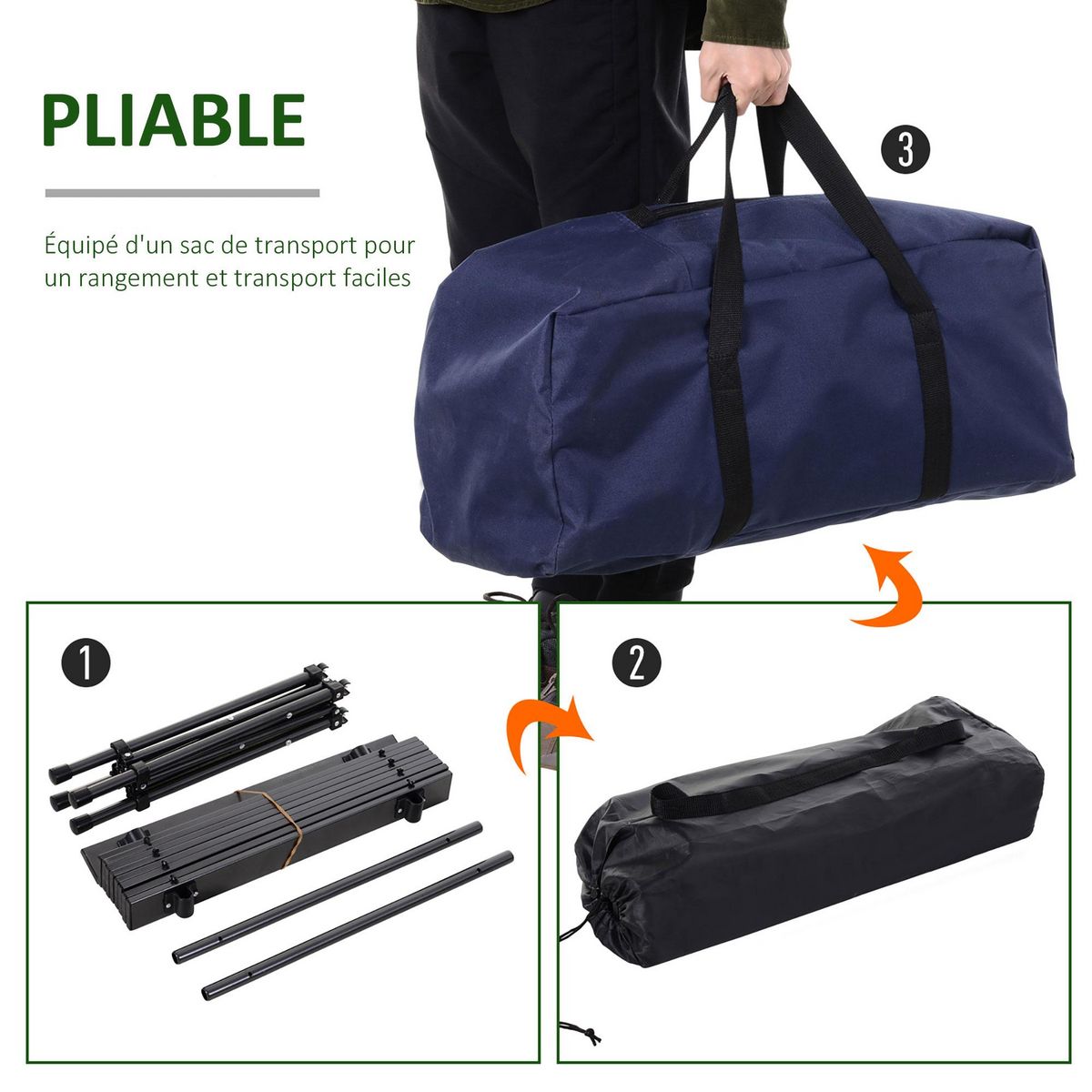 OUTSUNNY Table de camping + 4 chaises + sac de transport - pliant léger petit portable - pour pique-nique, festival, barbecue, randonnée, pêche - acier alu. noir Oxford bleu