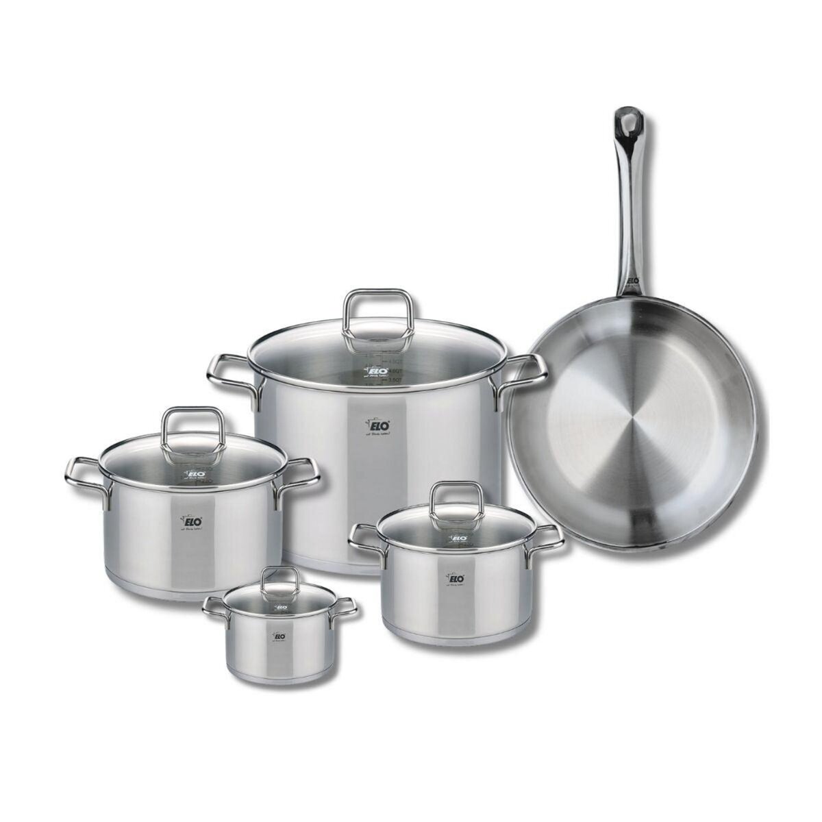 ELO Ensemble de 1 Poêle de cuisson 28 cm et 4 faitouts 12, 16, 20 et 26 cm Elo Profi Citrin