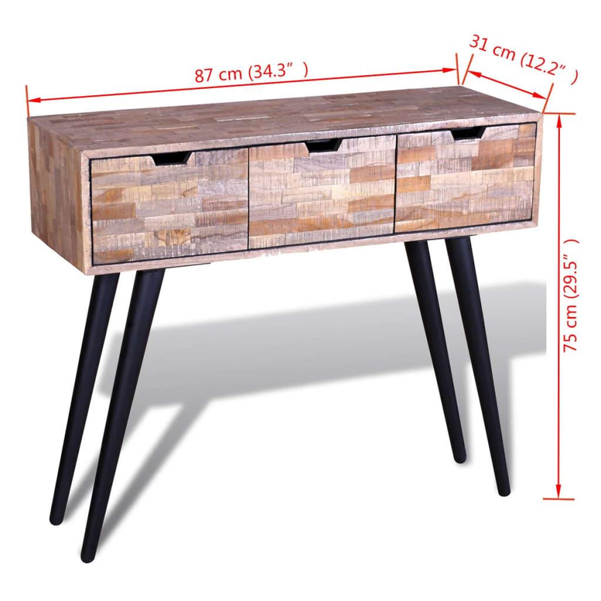 Voir la diapositive 6 : VIDAXL Table console avec 3 tiroirs bois de teck recycle