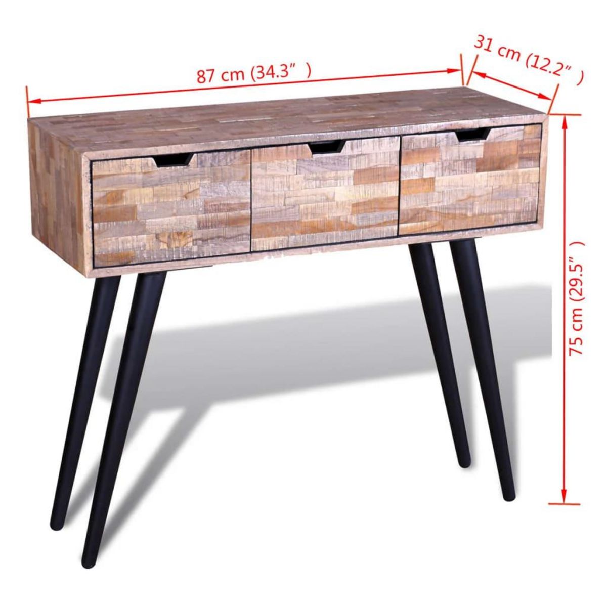 VIDAXL Table console avec 3 tiroirs Bois de teck recycle