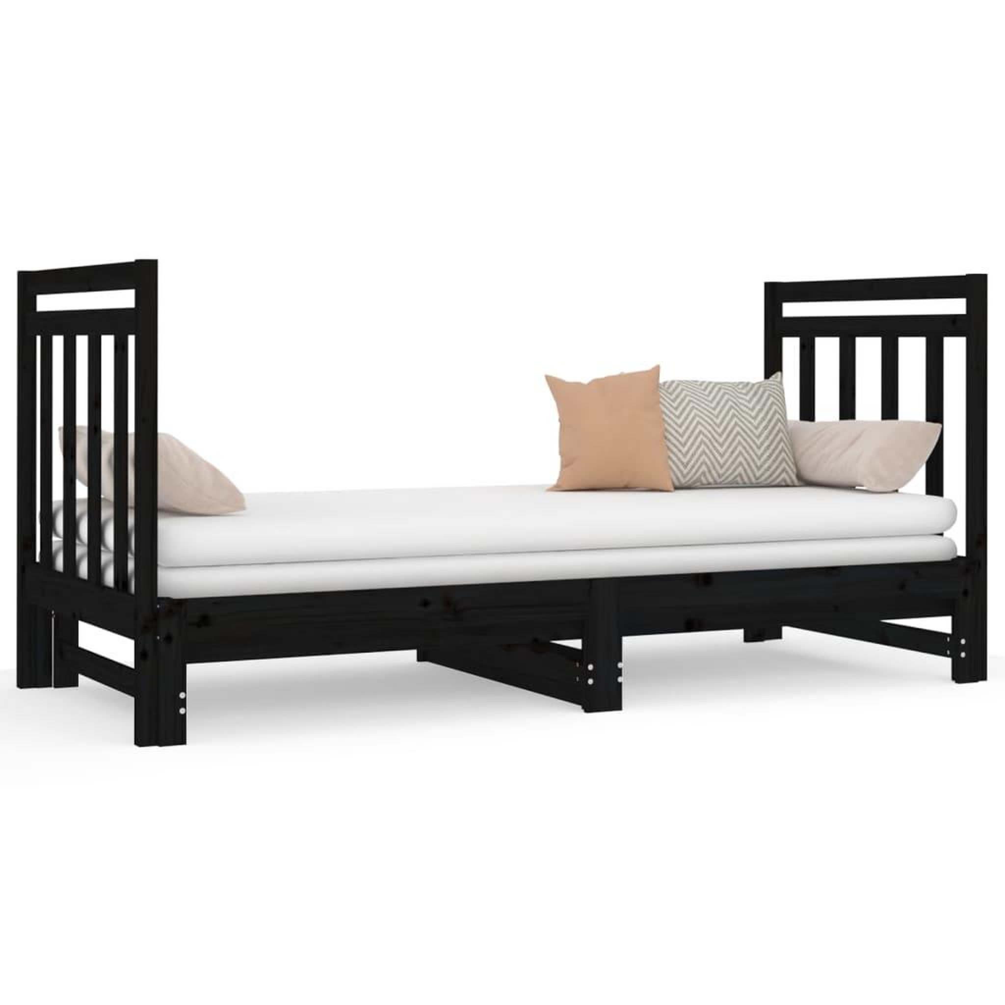 Voir la diapositive 2 : VIDAXL Lit coulissant sans matelas noir 2x(90x190) cm