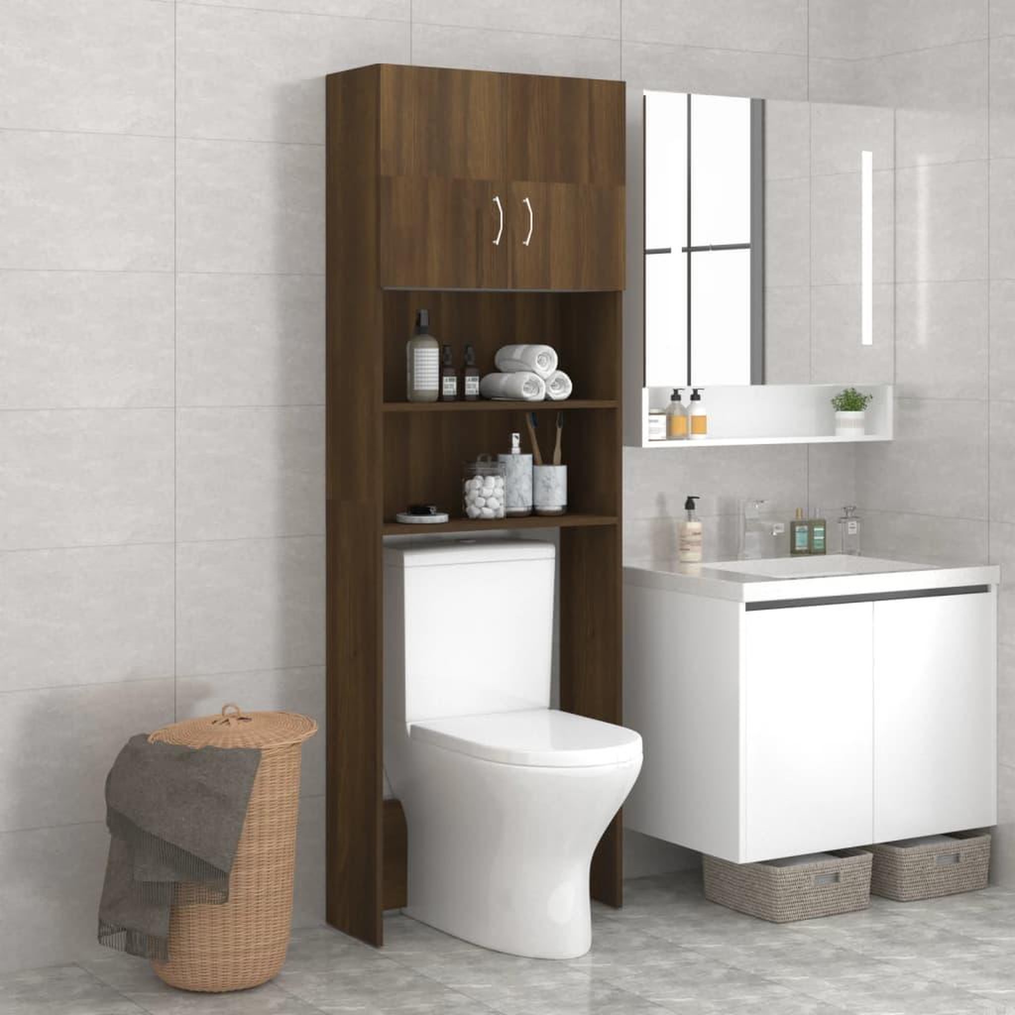 Voir la diapositive 1 : VIDAXL Meuble pour machine a laver Chene marron 64x25,5x190 cm