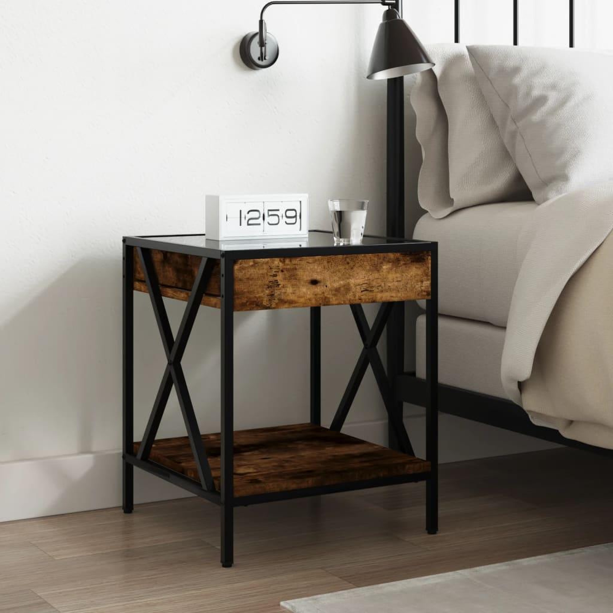 Voir la diapositive 4 : VIDAXL Table de chevet avec LED infini chene fume 40x40x49 cm