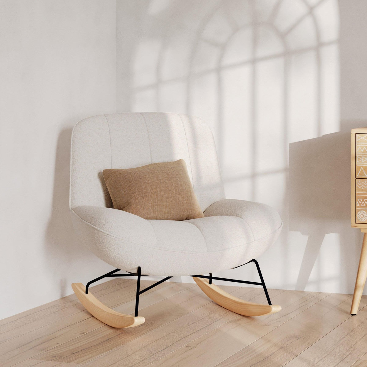 Rendez vous déco Rocking chair en tissu bouclette blanc cassé-Alvin