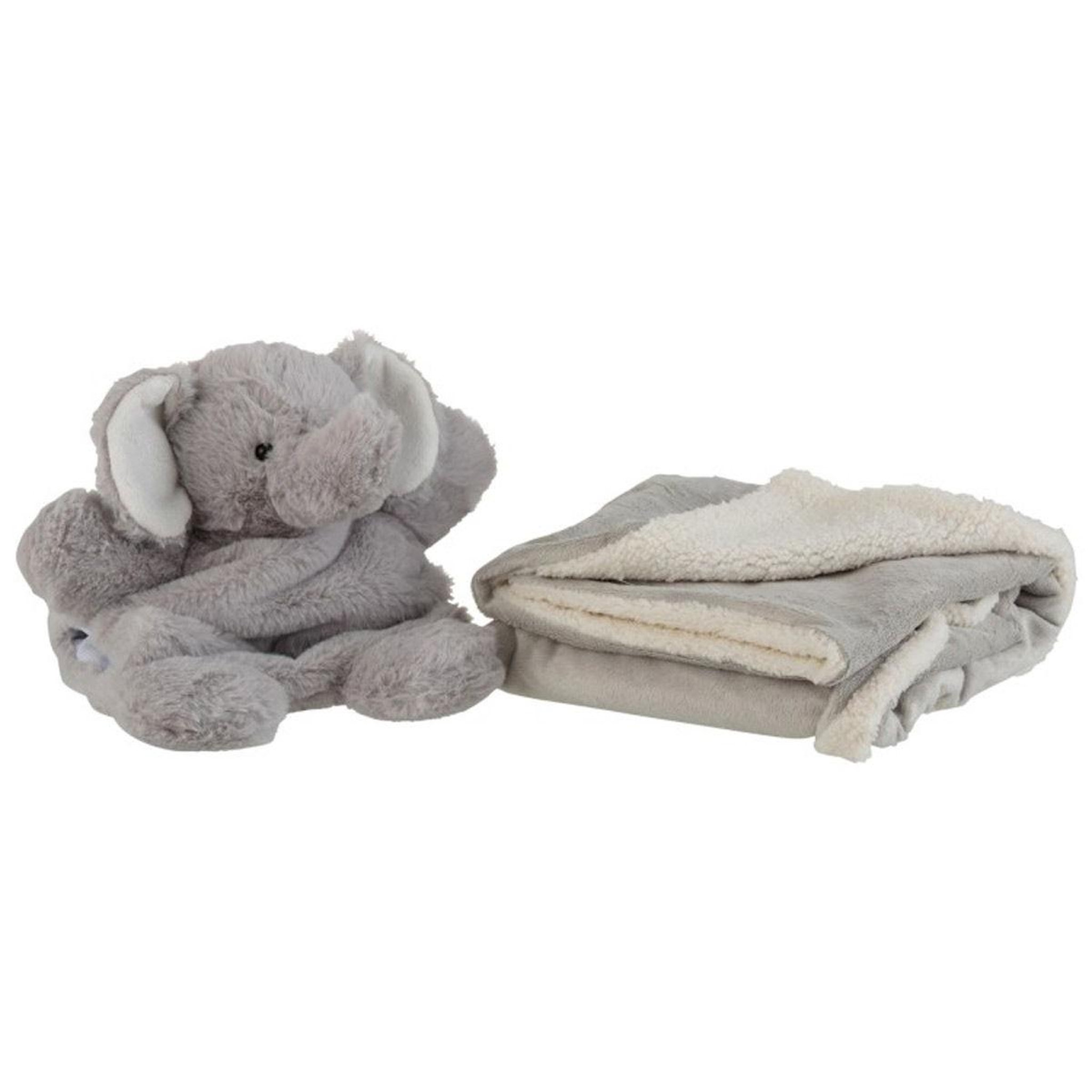 Voir la diapositive 2 : J-LINE Peluche & couverture enfant  eléphant  24cm gris