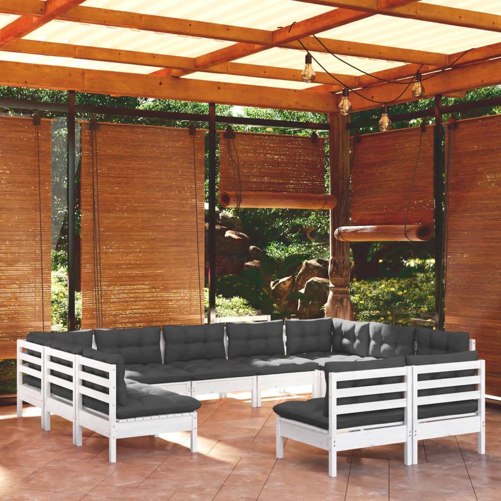 Voir la diapositive 1 : VIDAXL Salon de jardin 11 pcs avec coussins blanc bois de pin solide