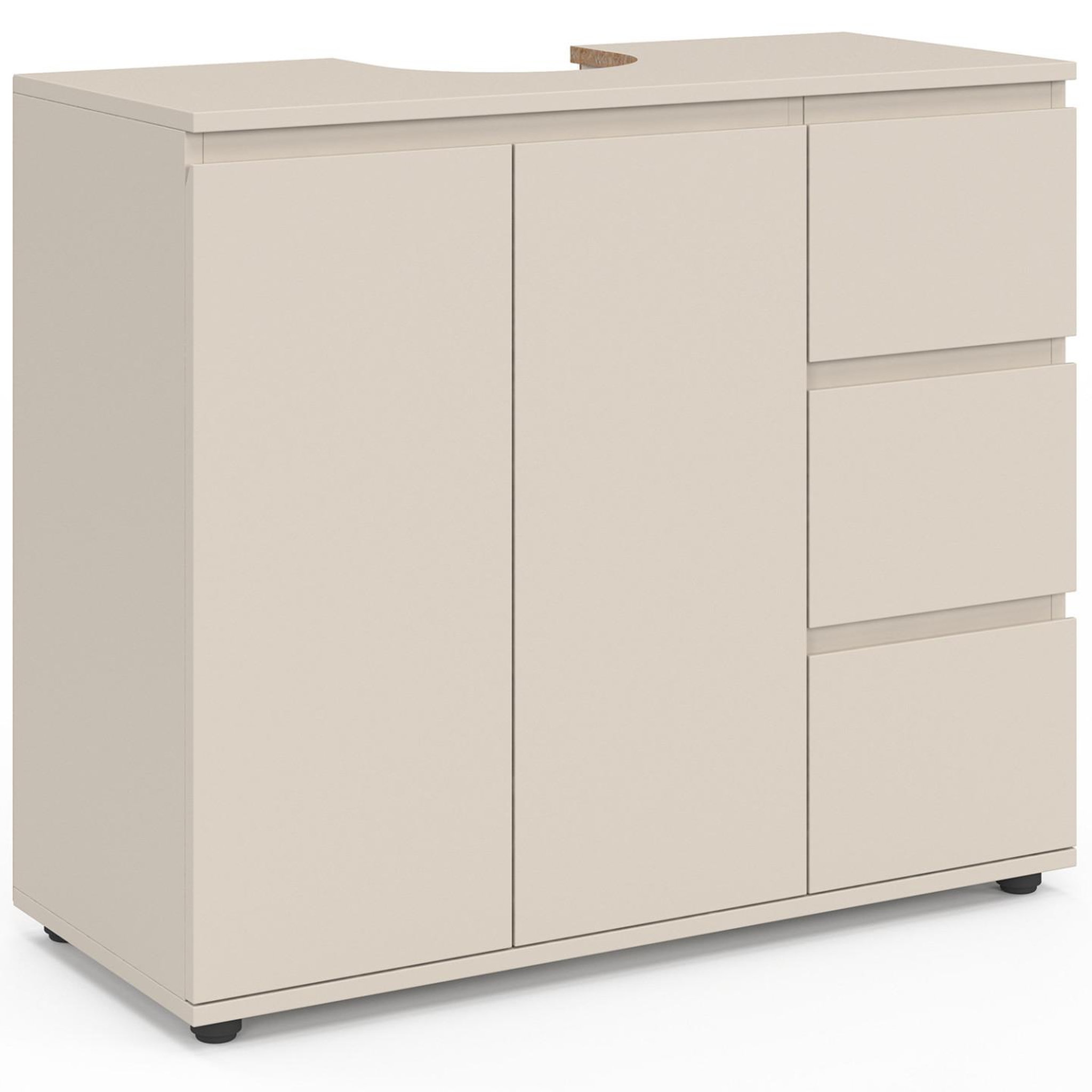Voir la diapositive 4 : ID MARKET Meuble sous lavabo salle de bain tomi avec placard et 3 tiroirs beige