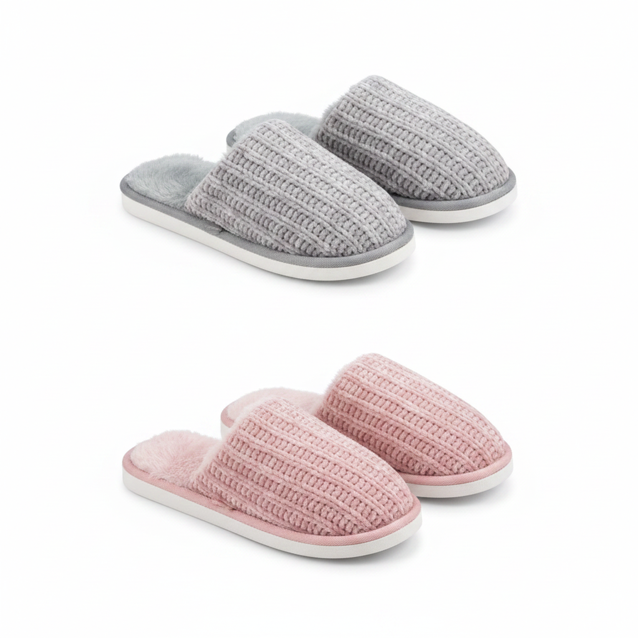 Voir la diapositive 3 : OZABI Ozabi pack 2 paires mules femme tricot côtelé semelle plate épaisse