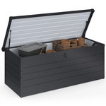 ID MARKET Coffre de rangement métal verrouillable gris anthracite pour jardin 600L 165x70x63 cm