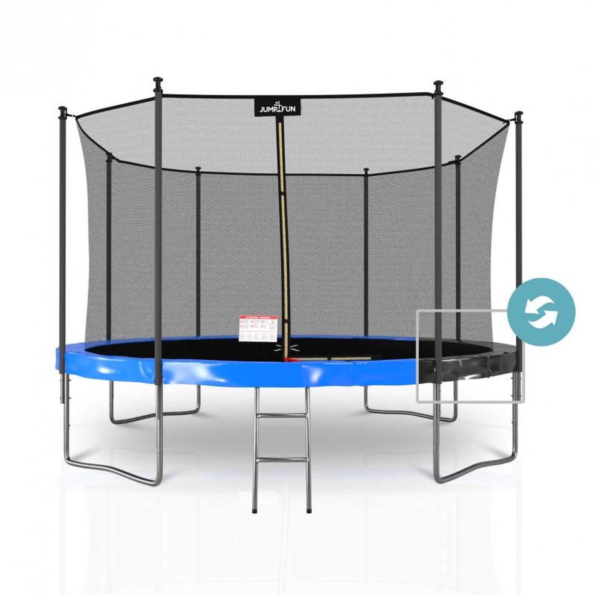 Voir la diapositive 1 : JUMP4FUN Trampoline extérieur Classique ø 366 cm- 12FT- Filet intérieur, Matelas de protection réversible et Echelle