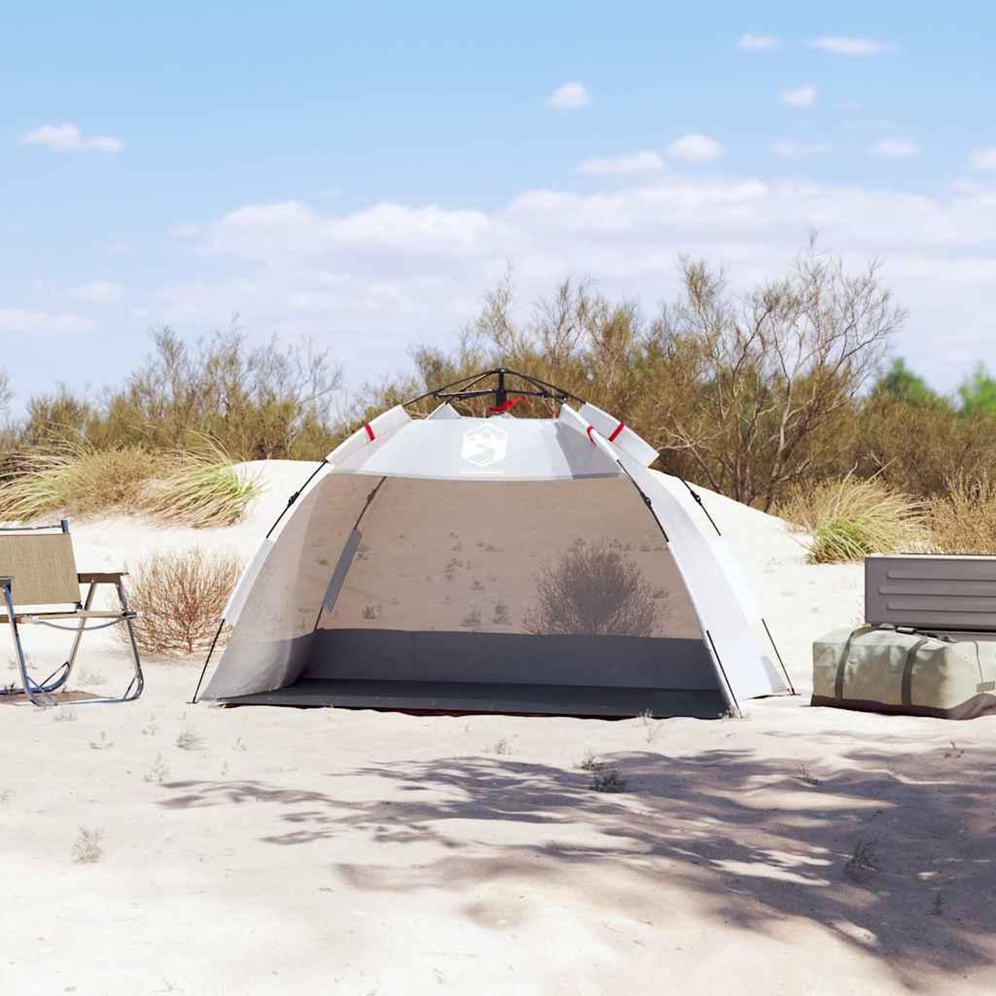 Voir la diapositive 3 : VIDAXL Tente de plage 2 personnes gris liberation rapide impermeable