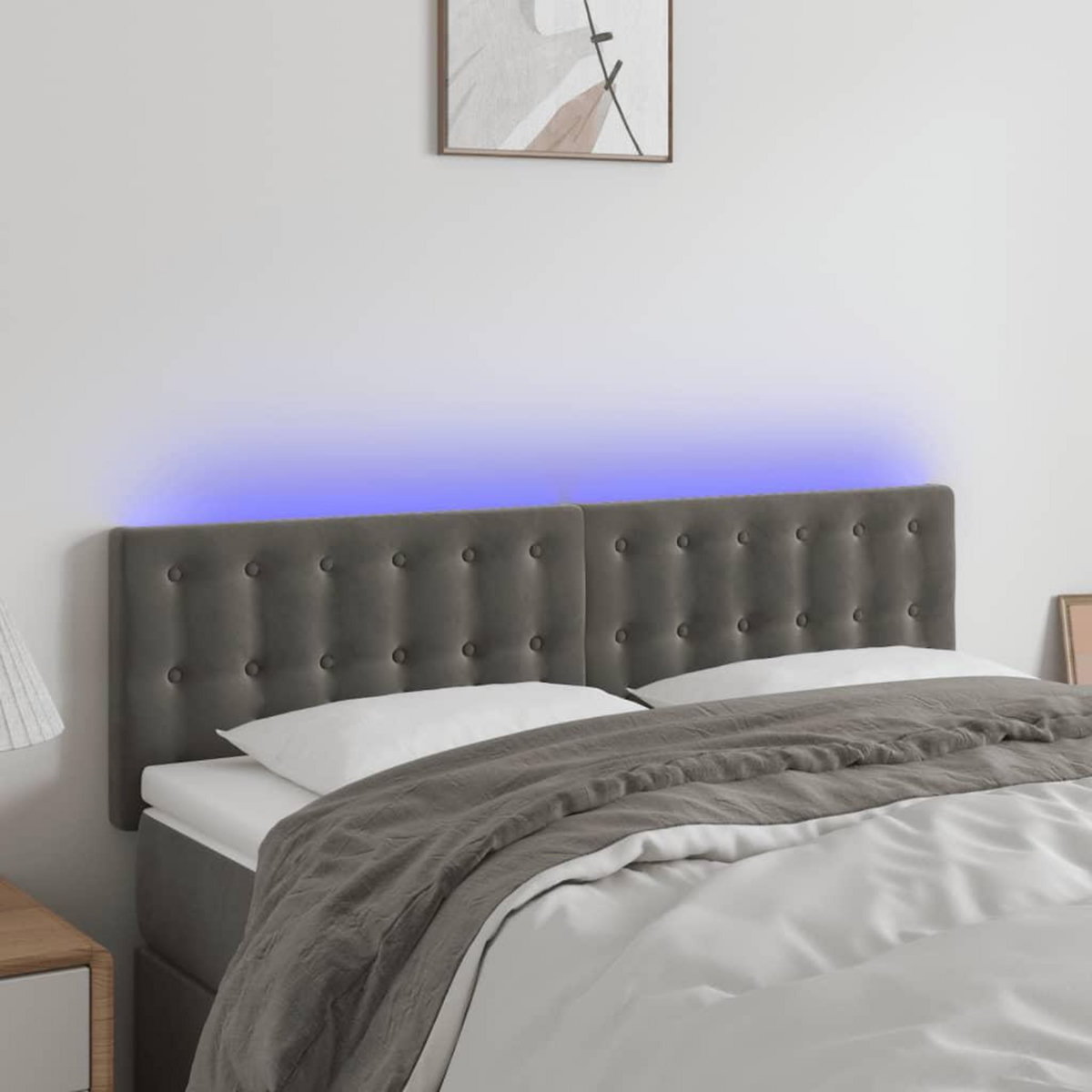 VIDAXL Tete de lit a LED Gris fonce 144x5x78/88 cm Velours