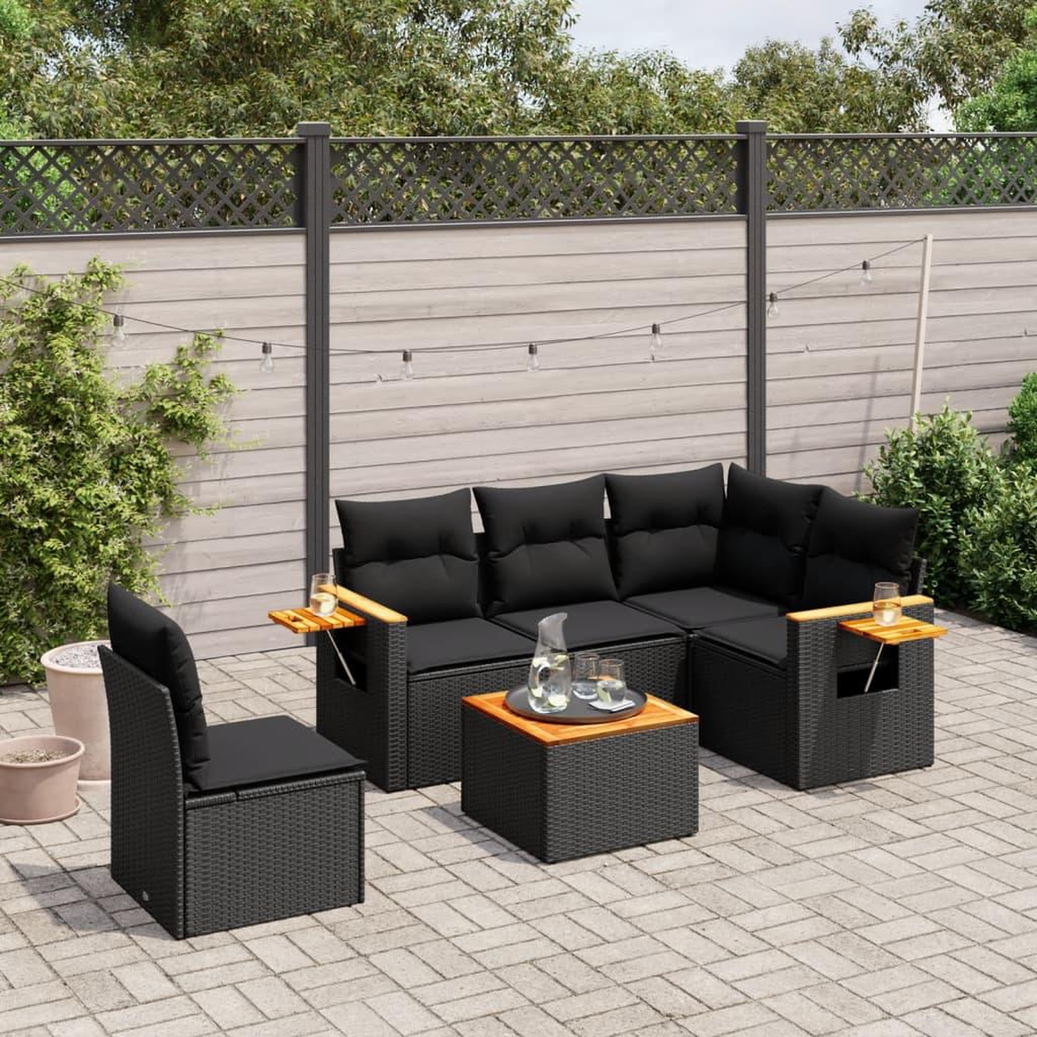 VIDAXL Salon de jardin 6 pcs avec coussins noir resine tressee