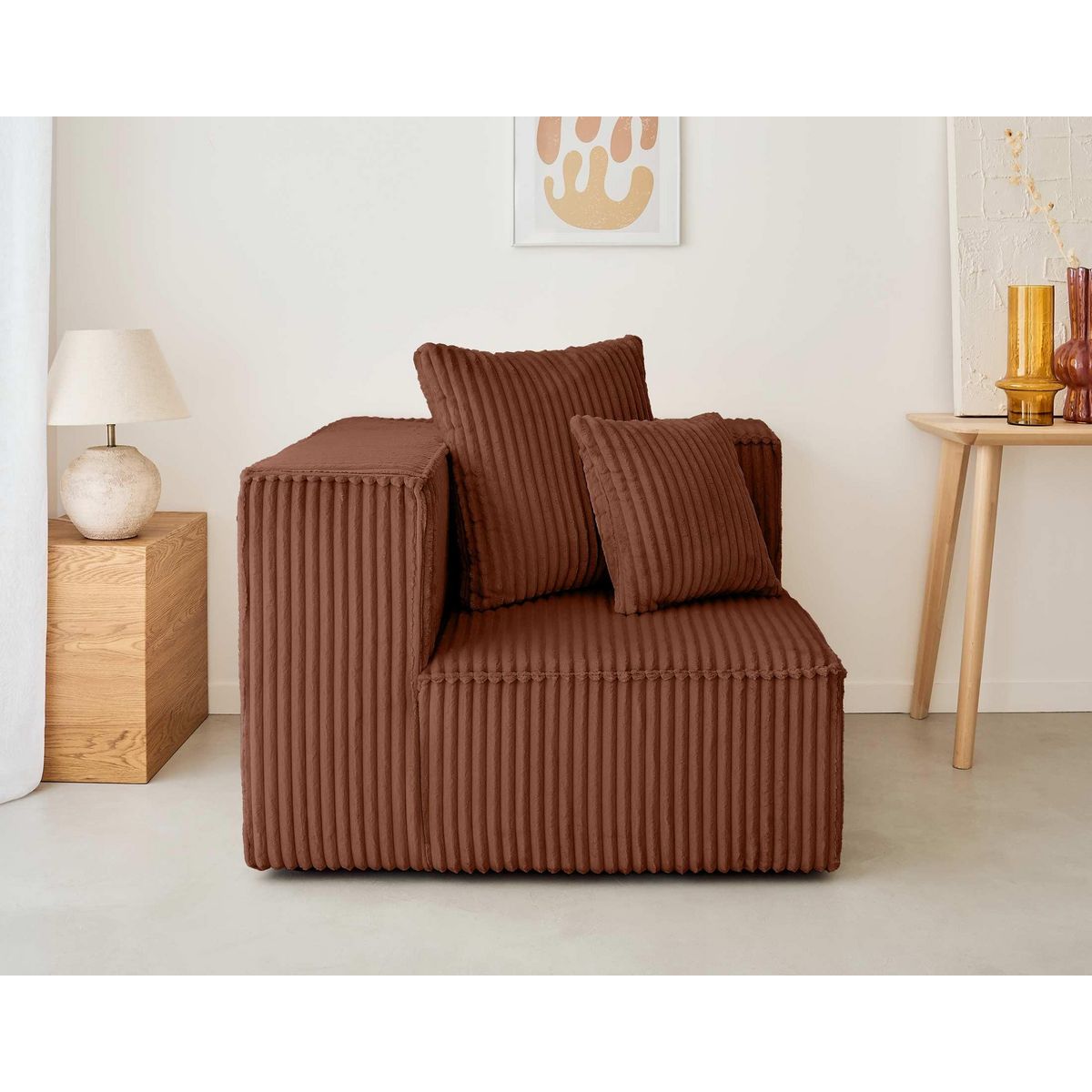 LISA DESIGN Colombine - module d'assise d'angle réversible - en velours côtelé grosses côtes