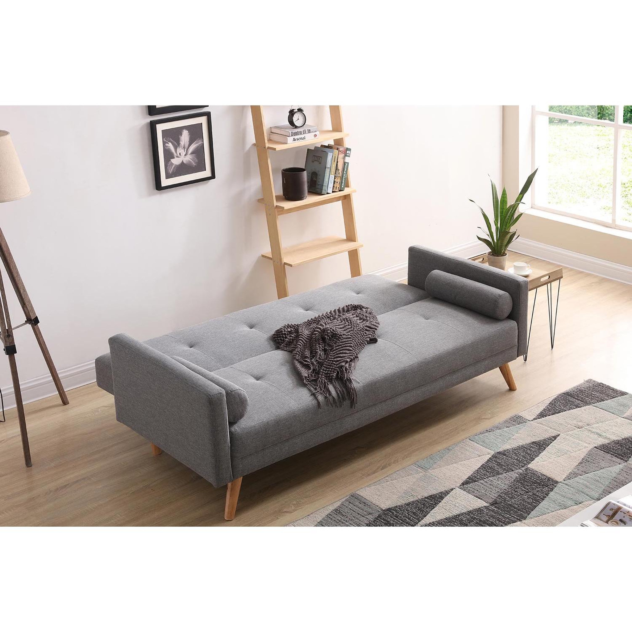 Voir la diapositive 4 : CONCEPT USINE Canapé convertible 3 places en tissu gris  WOODEN