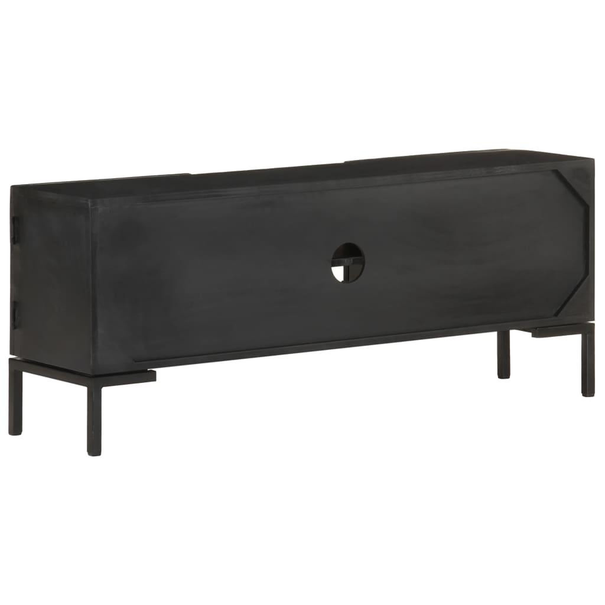 Voir la diapositive 3 : VIDAXL Meuble tv noir 115x30x46 cm bois massif de manguier