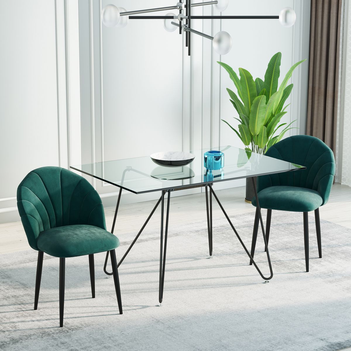 HOMCOM Lot de 2 chaises velours vert pieds métal noir dim. 52L x 54l x 79H cm