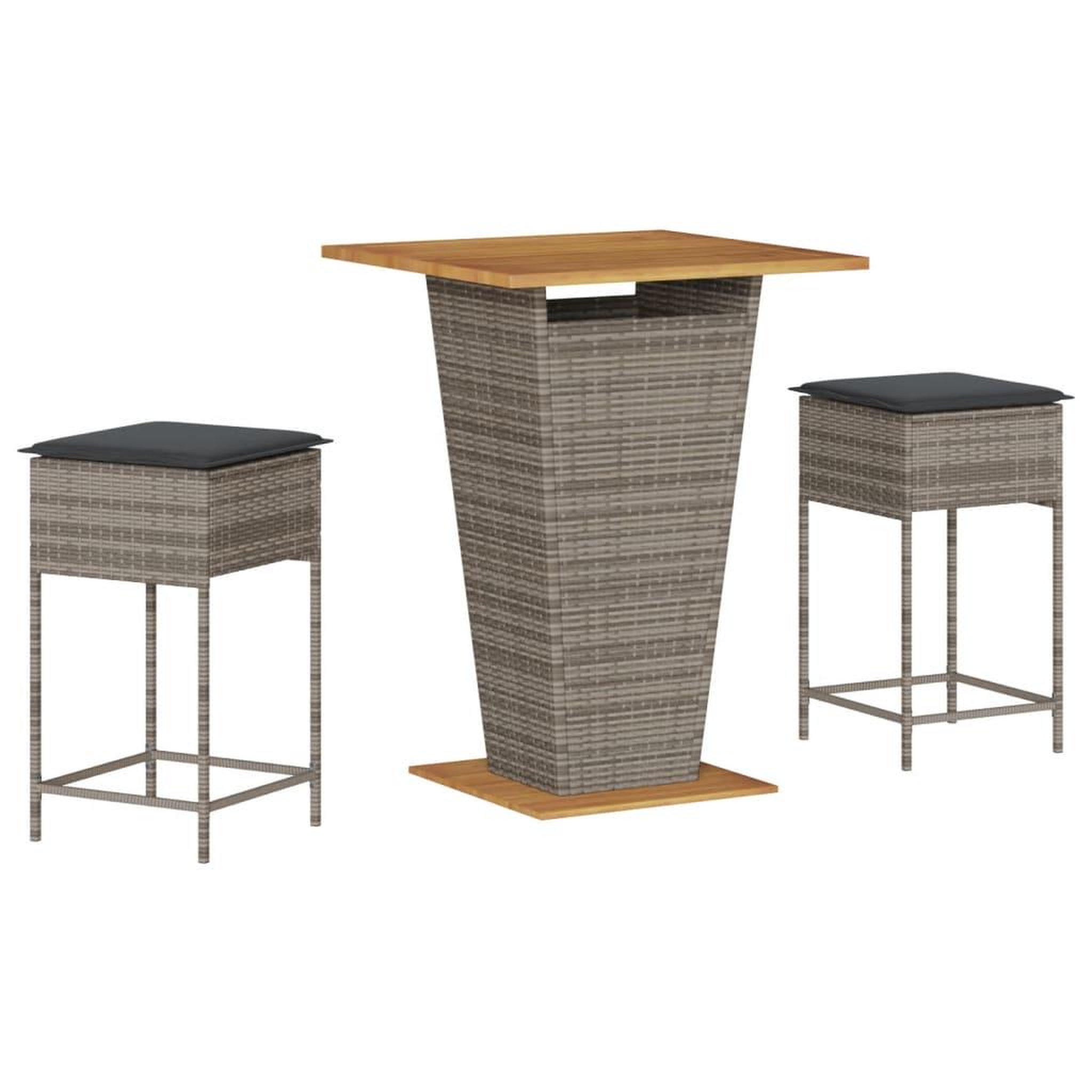 Voir la diapositive 2 : VIDAXL Ensemble de bar de jardin 3 pcs et coussins gris resine tressee