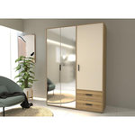 MARKET24 Armoire de chambre - MOKKARO - Décor Chene et sable - 3 portes battantes - 2 tiroirs - 2 miroirs - L144,4 x P52,7 x H200cm