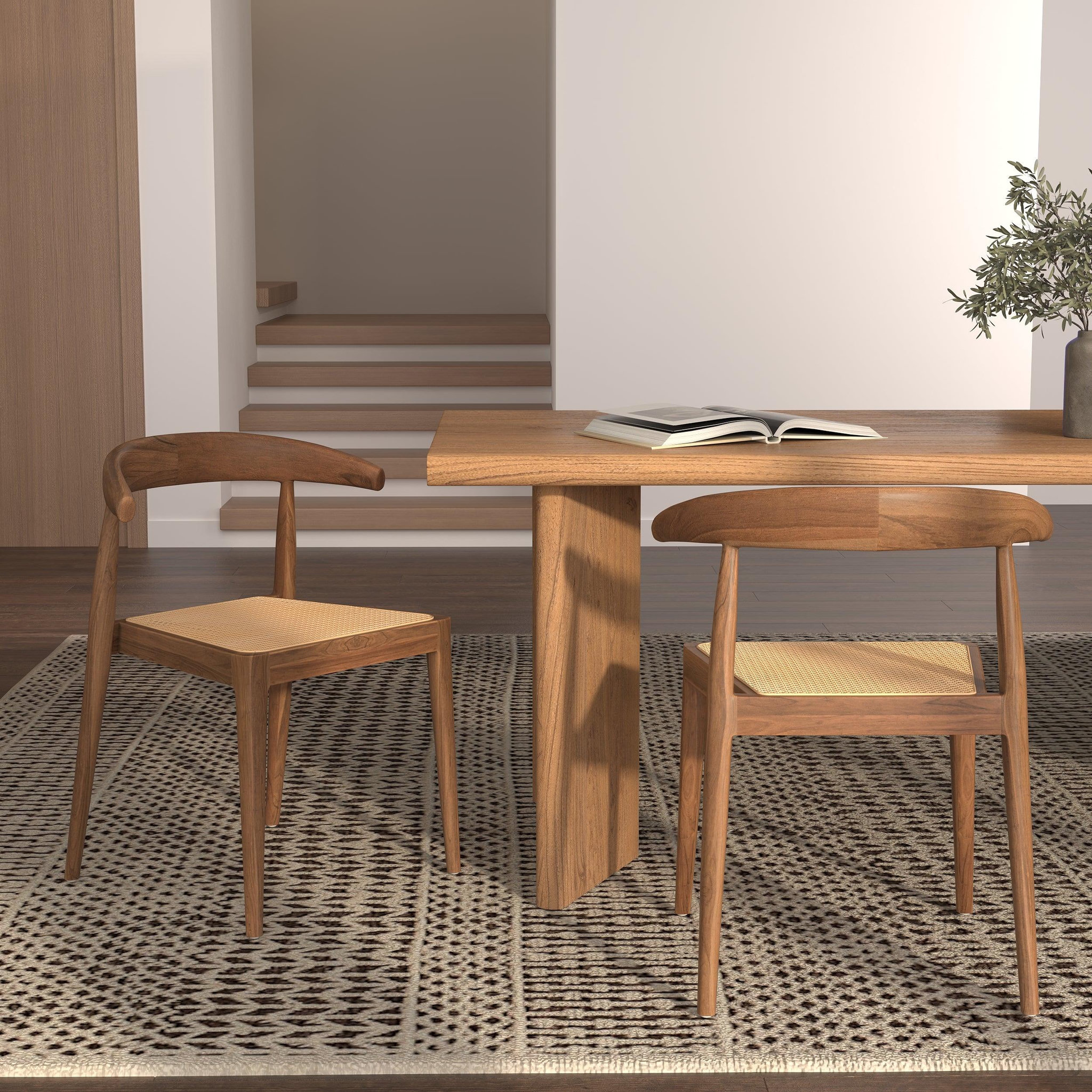 Voir la diapositive 2 : MAISON PAVANE Lot de 2 chaises en bois de teck et cannage en rotin-alia