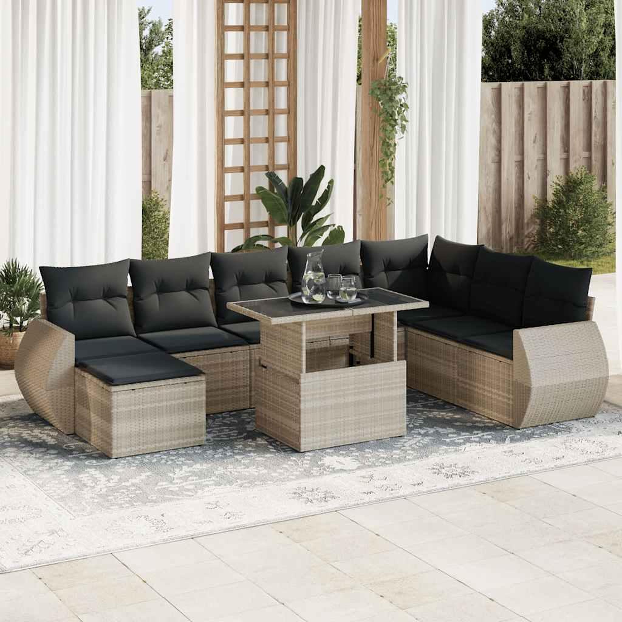 VIDAXL Salon de jardin 9 pcs avec coussins gris clair resine tressee