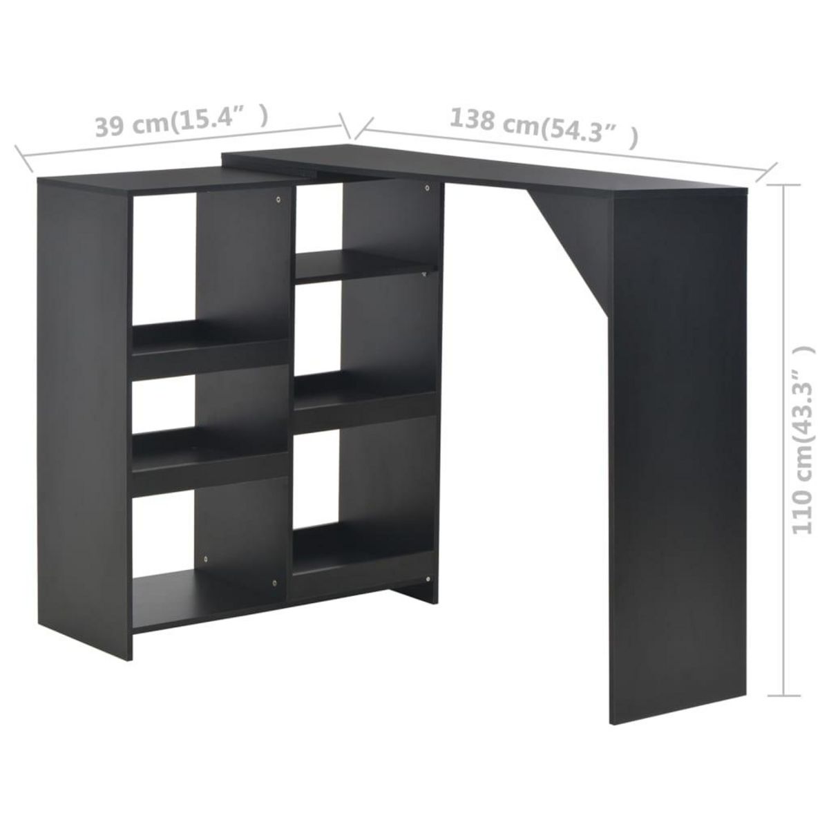 VIDAXL Table de bar avec tablette amovible Noir 138x39x110 cm