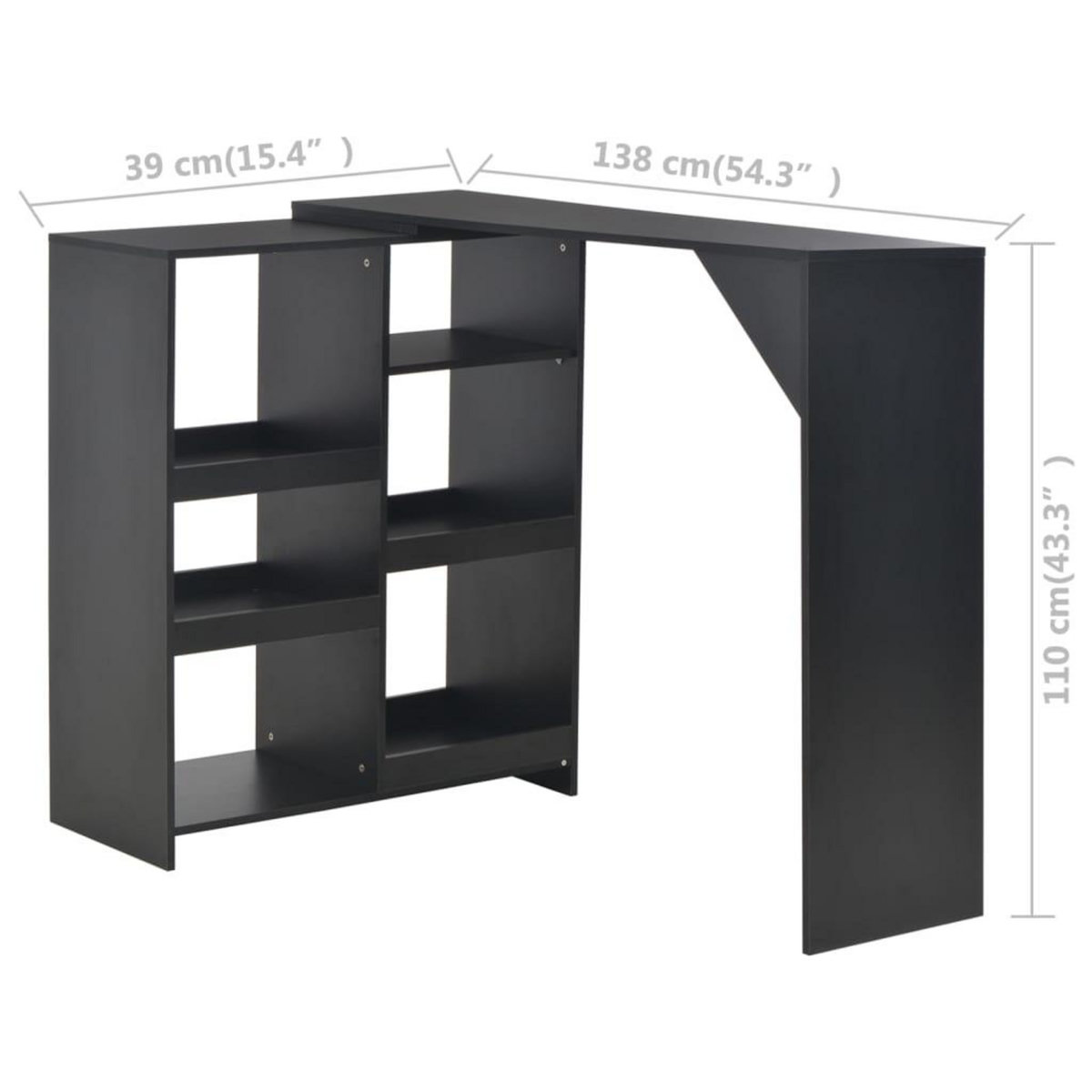 VIDAXL Table de bar avec tablette amovible Noir 138x39x110 cm