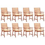 VIDAXL Chaises a manger d'exterieur lot de 8 et coussins Acacia massif