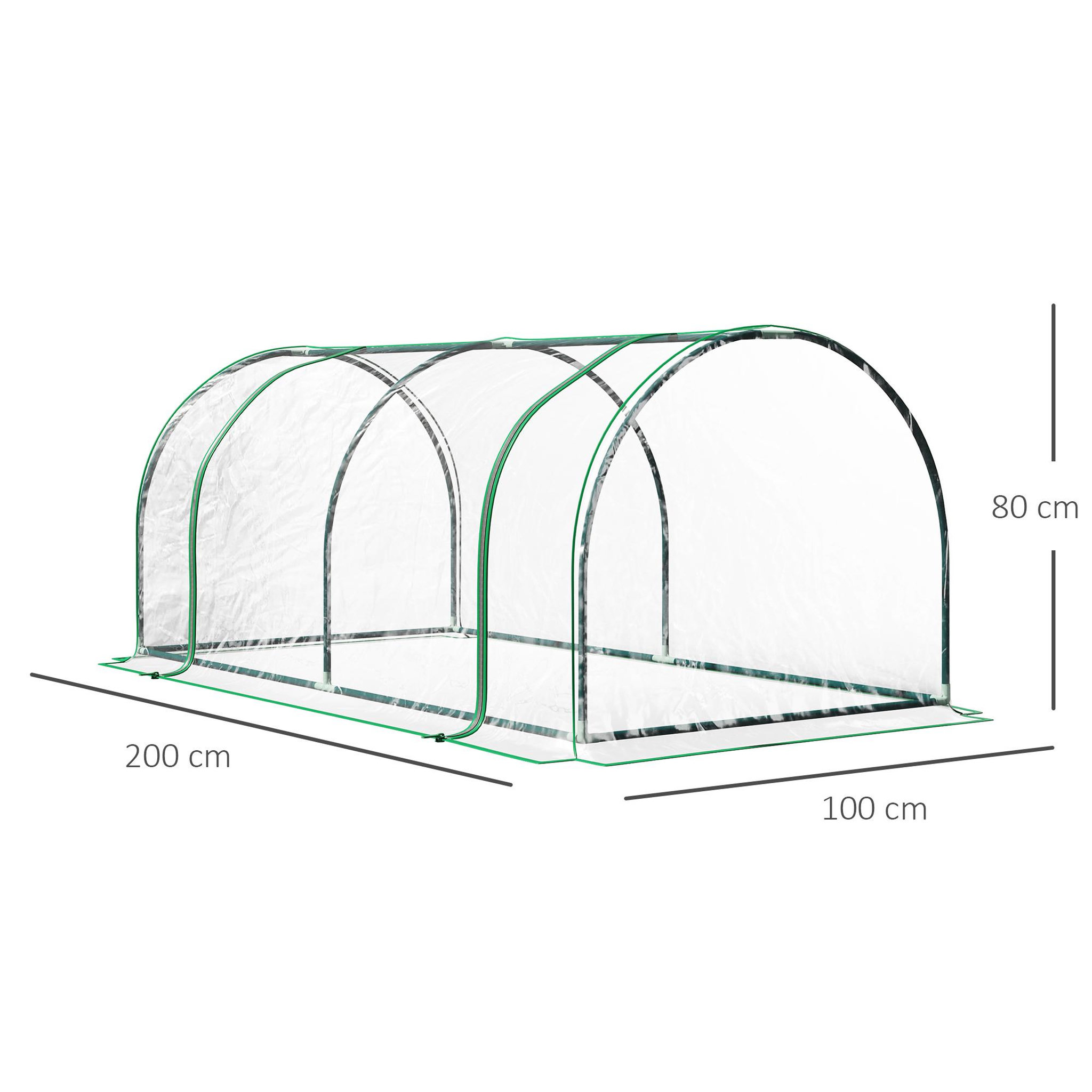 Voir la diapositive 3 : OUTSUNNY Serre de jardin tunnel serre à tomates dim. 2L x 1l x 0,8H m 2 portes zippées bâche PVC transparent acier époxy vert