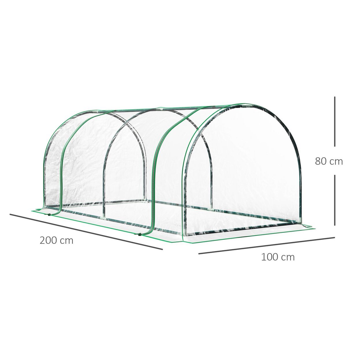 OUTSUNNY Serre de jardin tunnel serre à tomates dim. 2L x 1l x 0,8H m 2 portes zippées bâche PVC transparent acier époxy vert