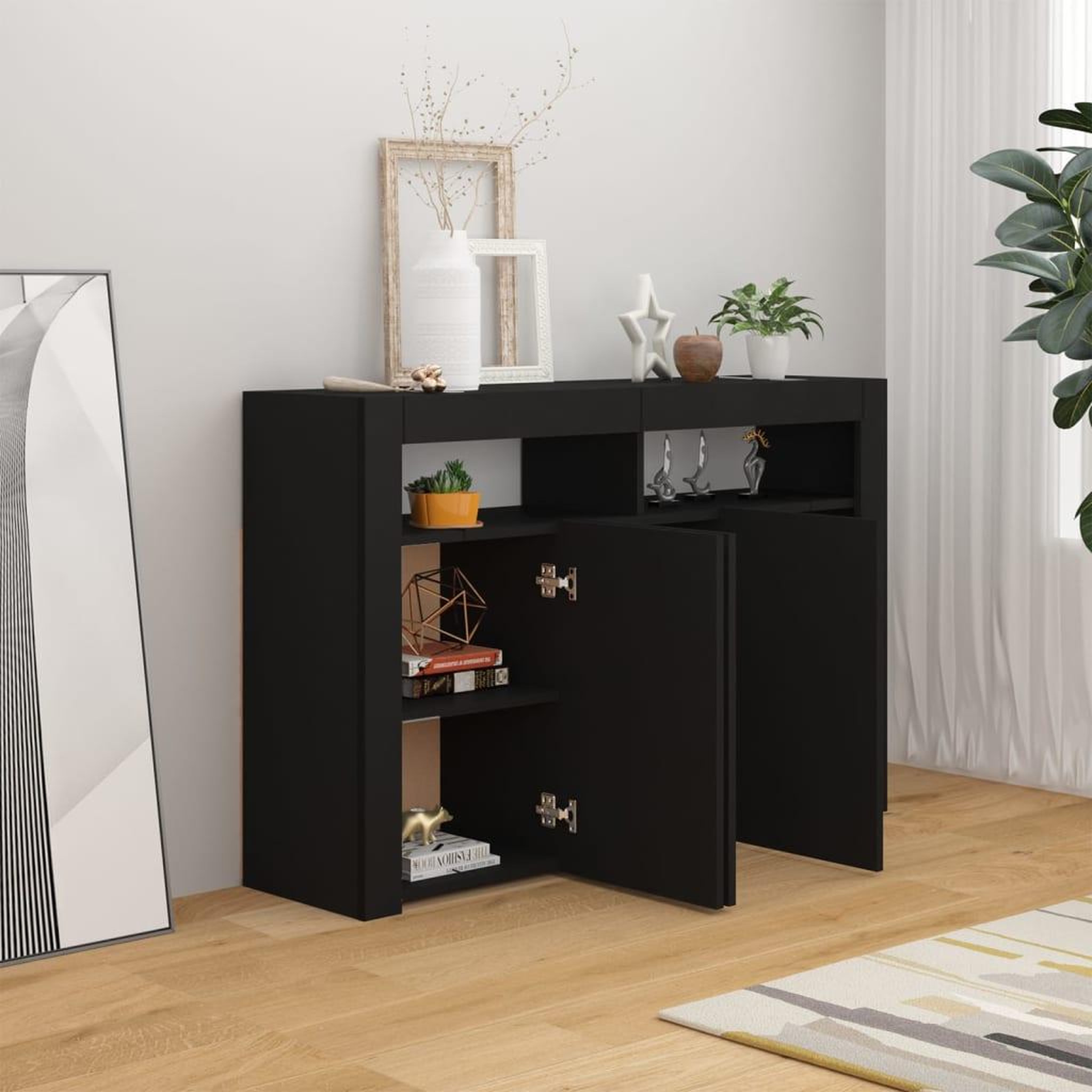Voir la diapositive 3 : VIDAXL Buffet avec lumieres LED noir 115,5x30x75 cm