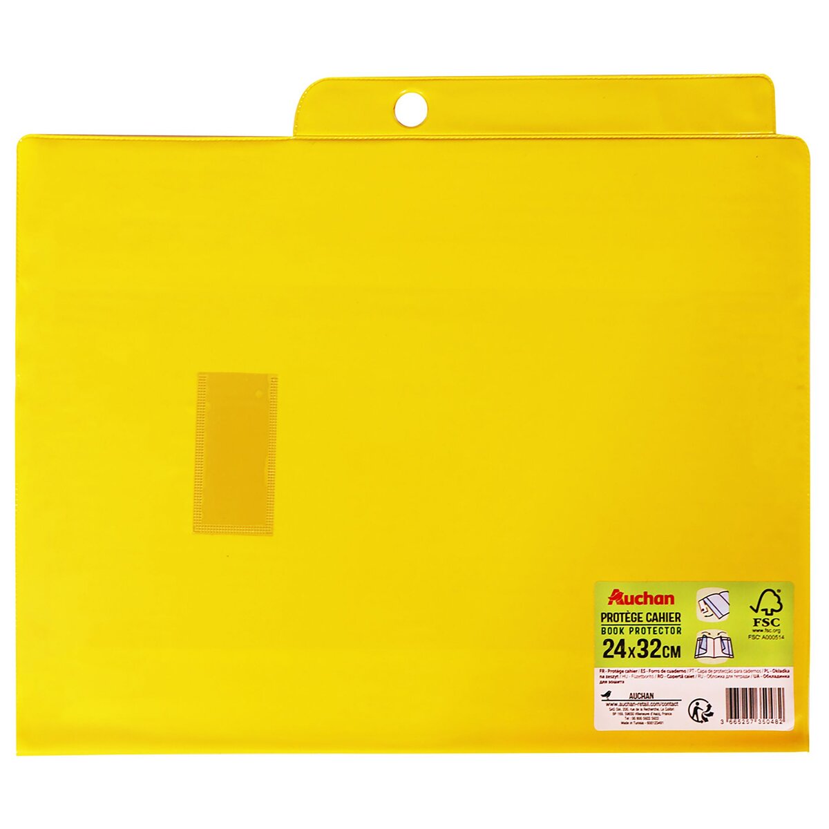 AUCHAN Protège cahier 24x32cm à rabats jaune opaque