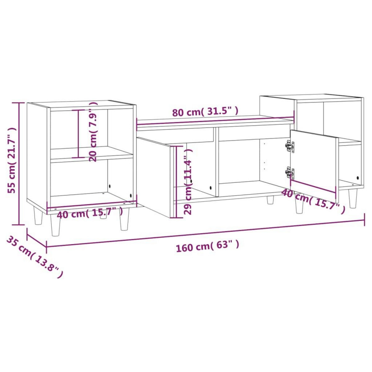 VIDAXL Meuble TV Noir 160x35x55 cm Bois d'ingenierie