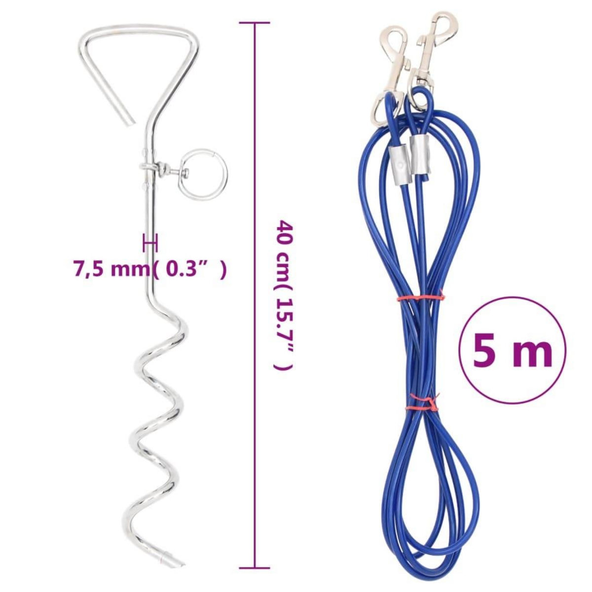 VIDAXL Cable d'attache pour chien avec piquet de sol 5 m