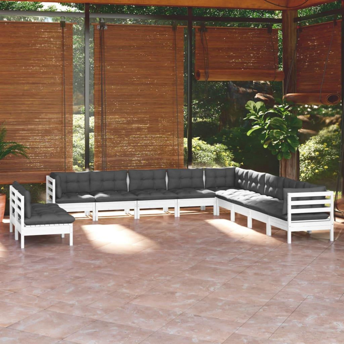VIDAXL Salon de jardin 11 pcs avec coussins blanc bois de pin solide