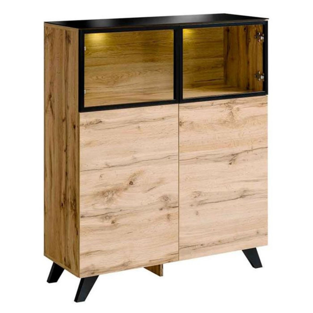 Paris Prix Vitrine LED  Thin  123cm Noir & Naturel