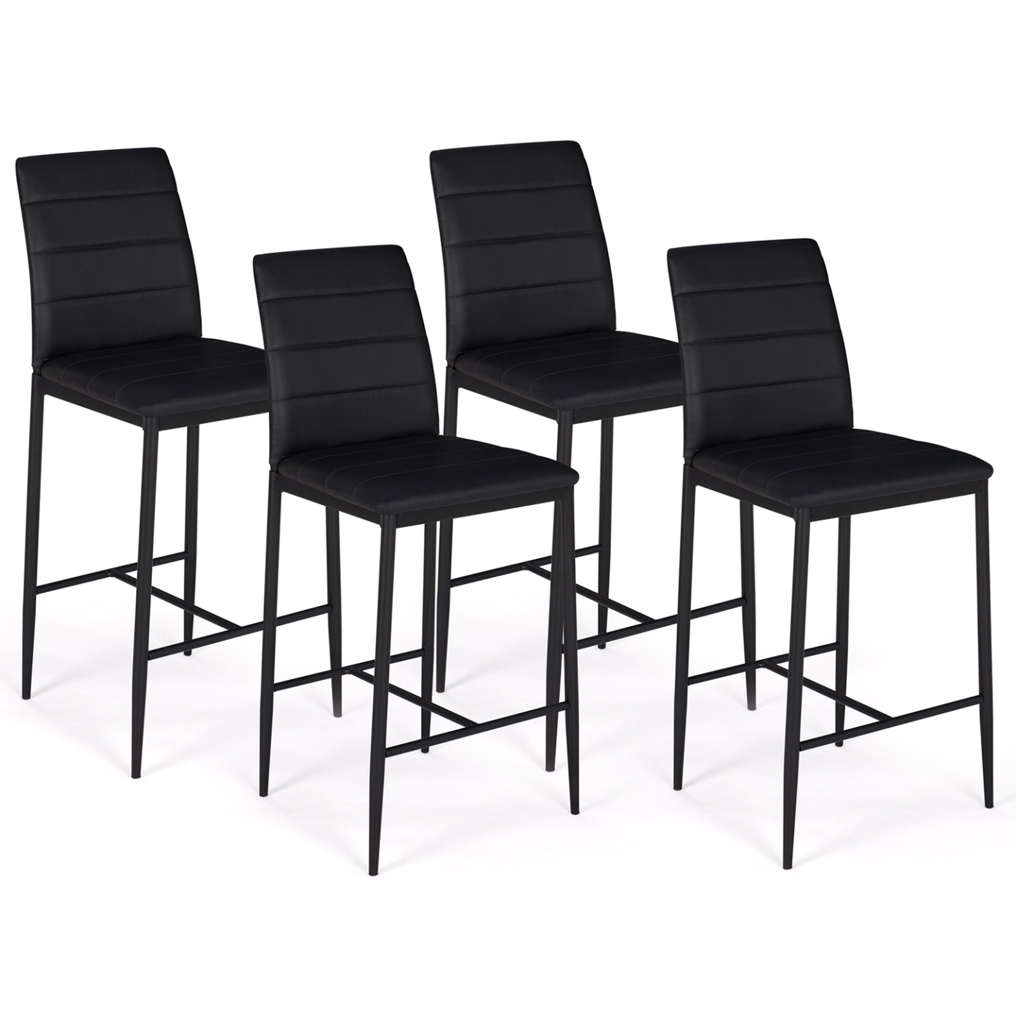 ID MARKET Lot de 4 tabourets romane en pvc noir design contemporain chaises de bar rembourrées