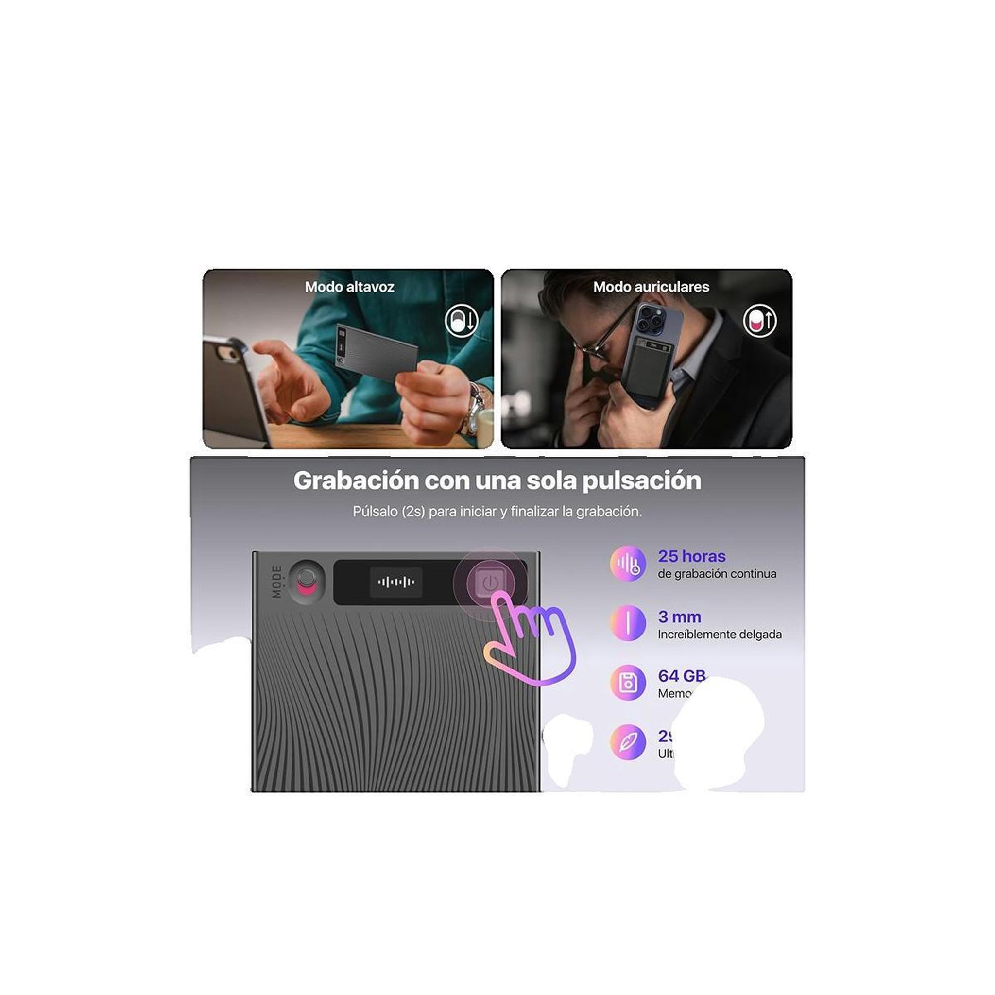 Voir la diapositive 3 : Mob Enregistreuse vocale Mobvoi TicNote intelligente et compacte