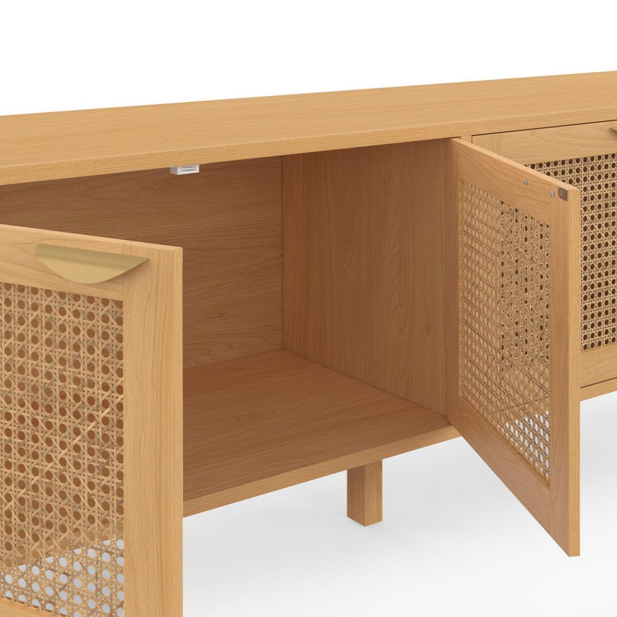 ID MARKET Buffet bas 160 cm EDHEN 4 portes bois et cannage