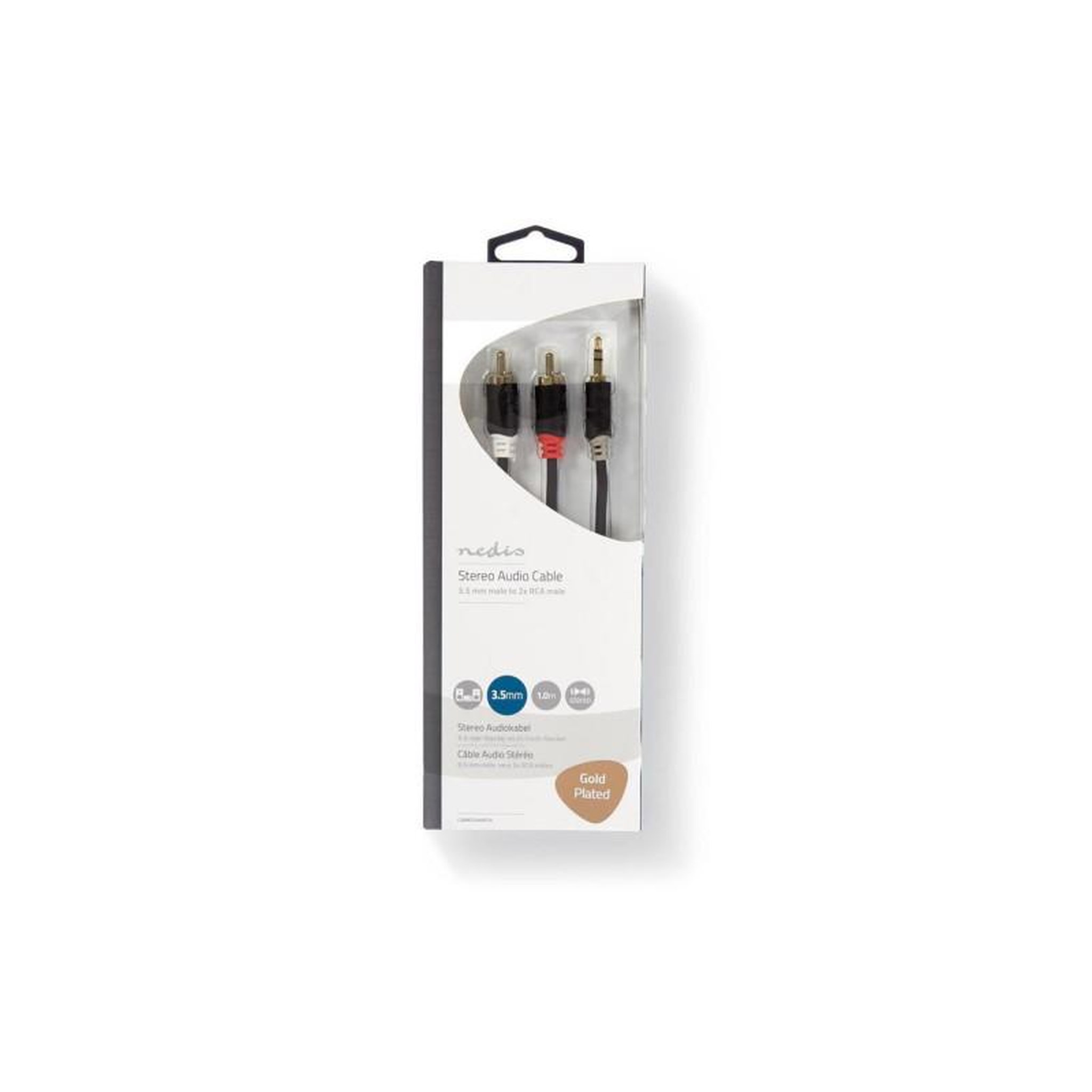 Voir la diapositive 3 : NEDIS Câble audio stéréo | 3.5 mm Mâle | 2x RCA Male | Plaqué or | 1.00 m | R NEDIS - CABW22200AT10