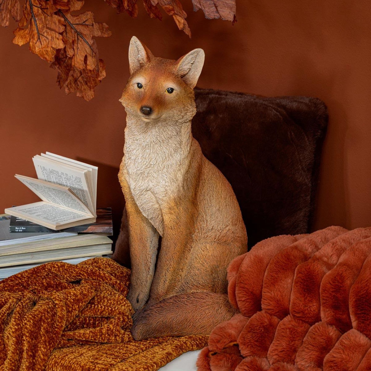 Paris Prix Statue Renard Assis  Automne  54cm Orange