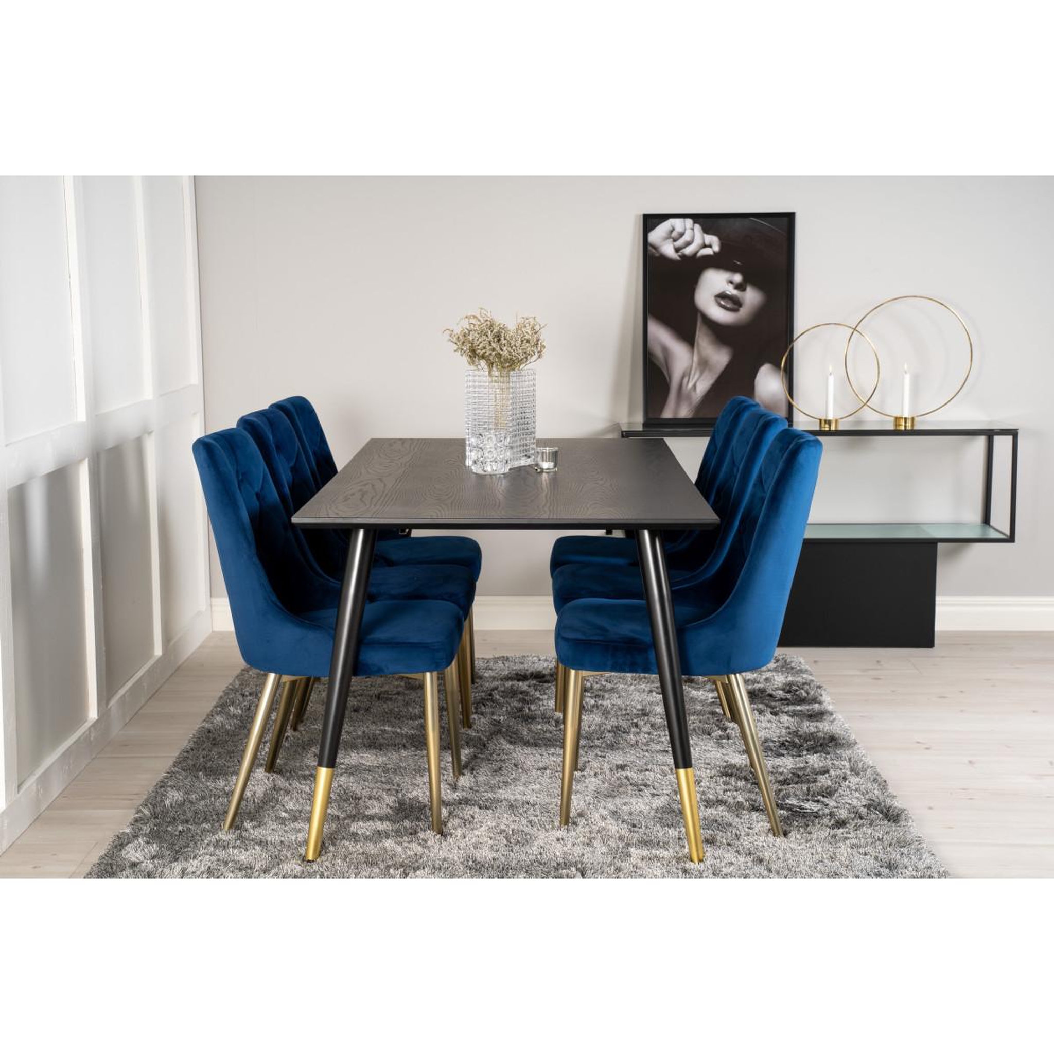 Voir la diapositive 6 : Paris Prix Ensemble table à manger & 6 chaises  dipp & deluxe  180cm noir & bleu