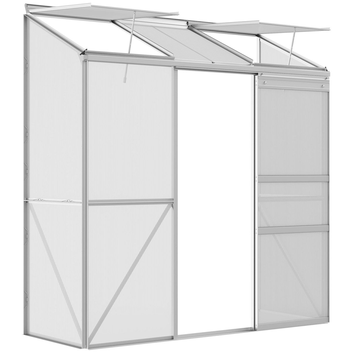 OUTSUNNY Serre adossée de jardin - 2 lucarnes, 2 portes coulissantes - 190 x 70 x 200 cm - alu polycarbonate transparent
