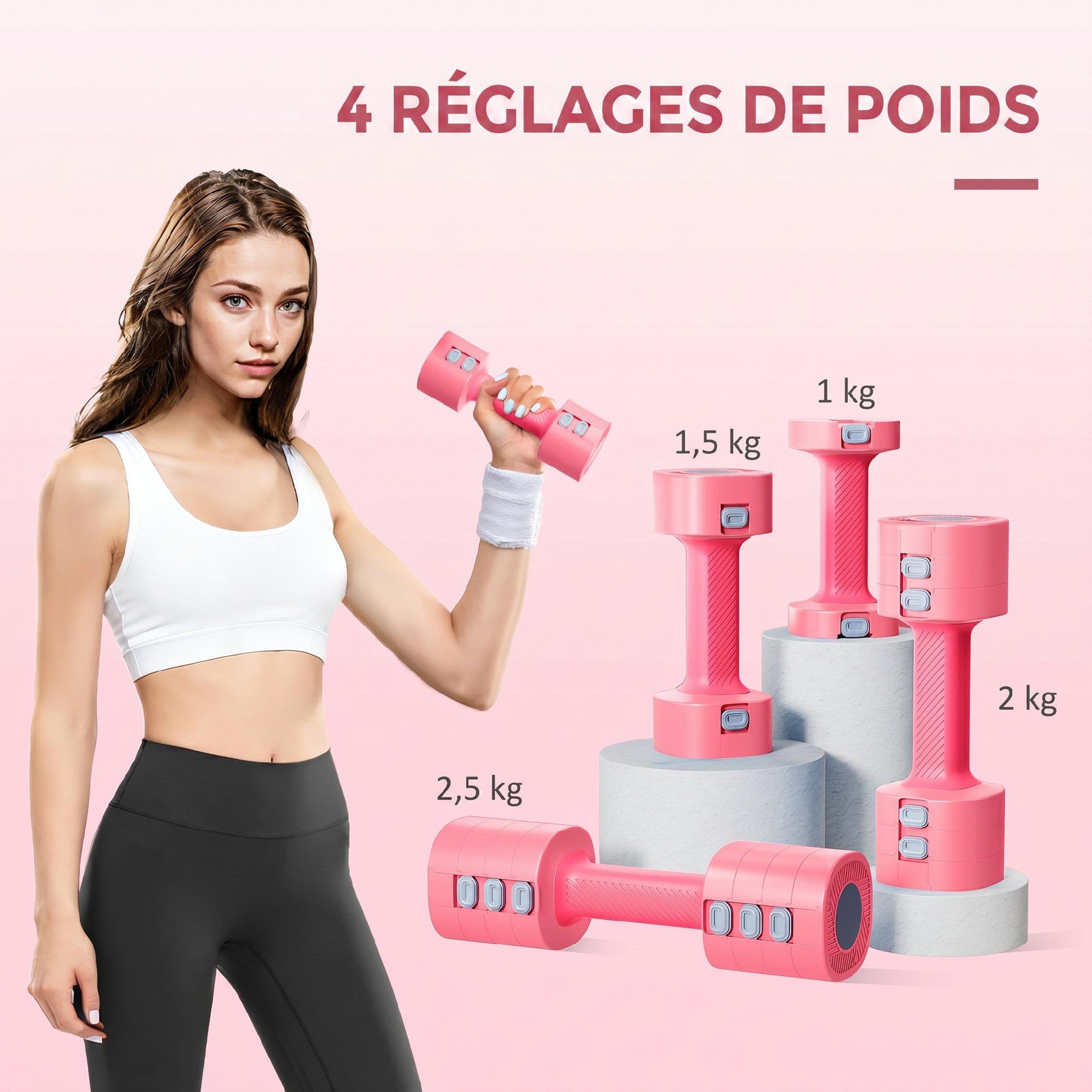 Voir la diapositive 4 : HOMCOM Haltères réglables total 5 kg max. - haltères évolutives design rose