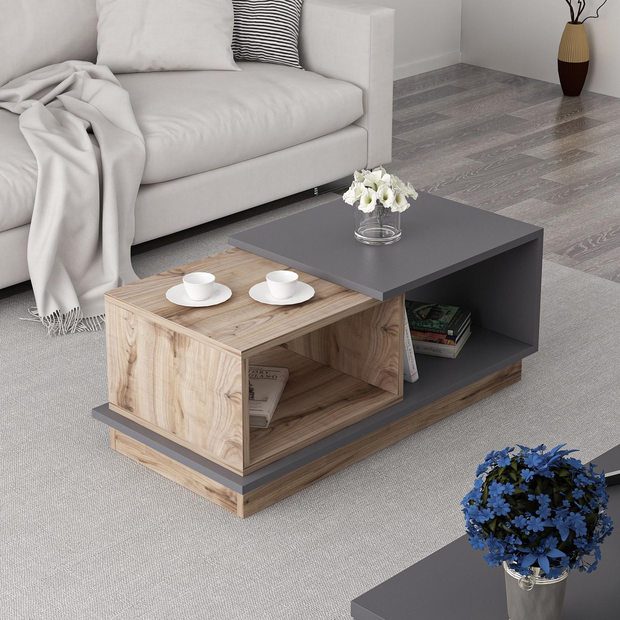 Voir la diapositive 4 : Habitat et Jardin Table basse en bois  consept  - 90 x 45 x 36 cm - gris anthracite