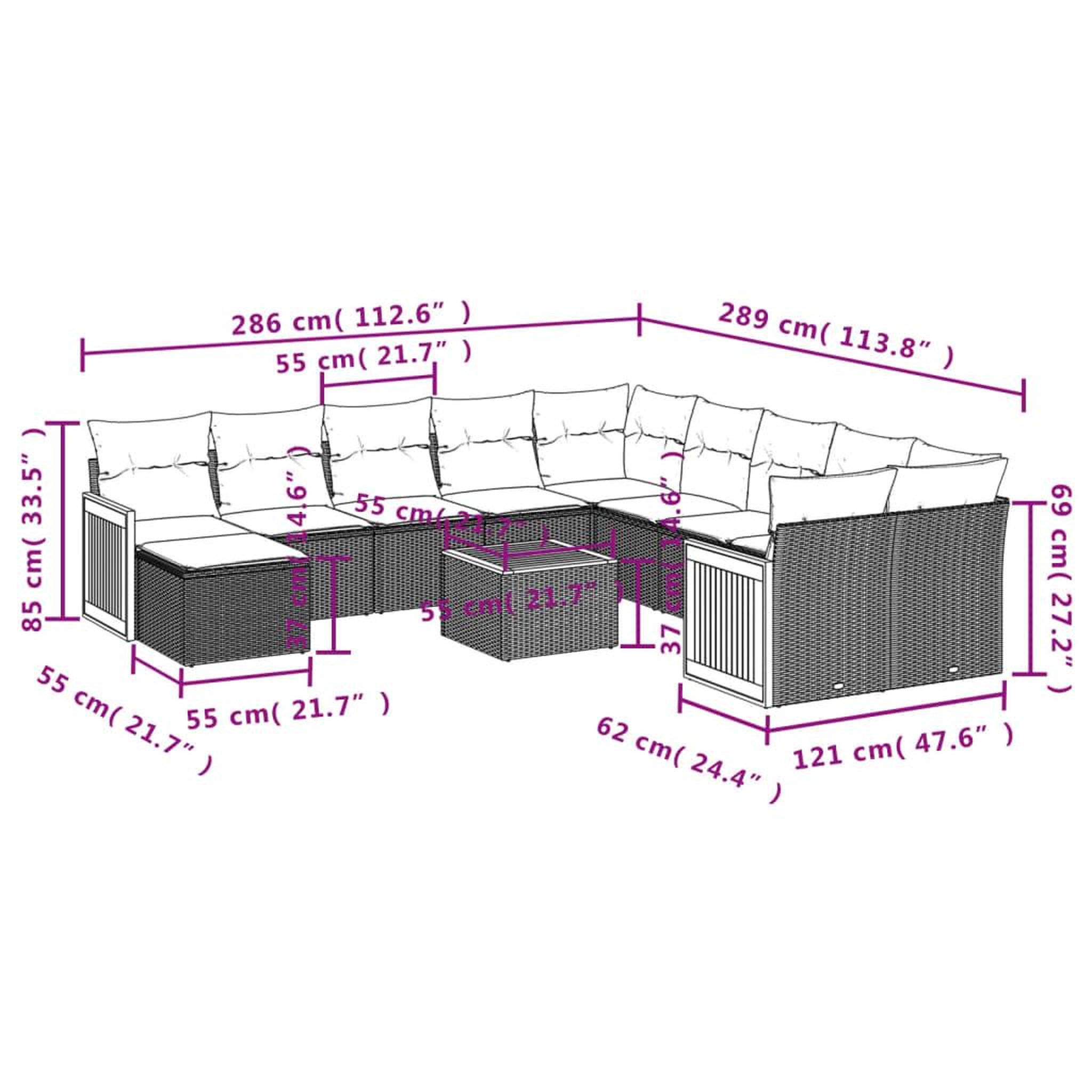 Voir la diapositive 3 : VIDAXL Salon de jardin 12 pcs avec coussins noir resine tressee