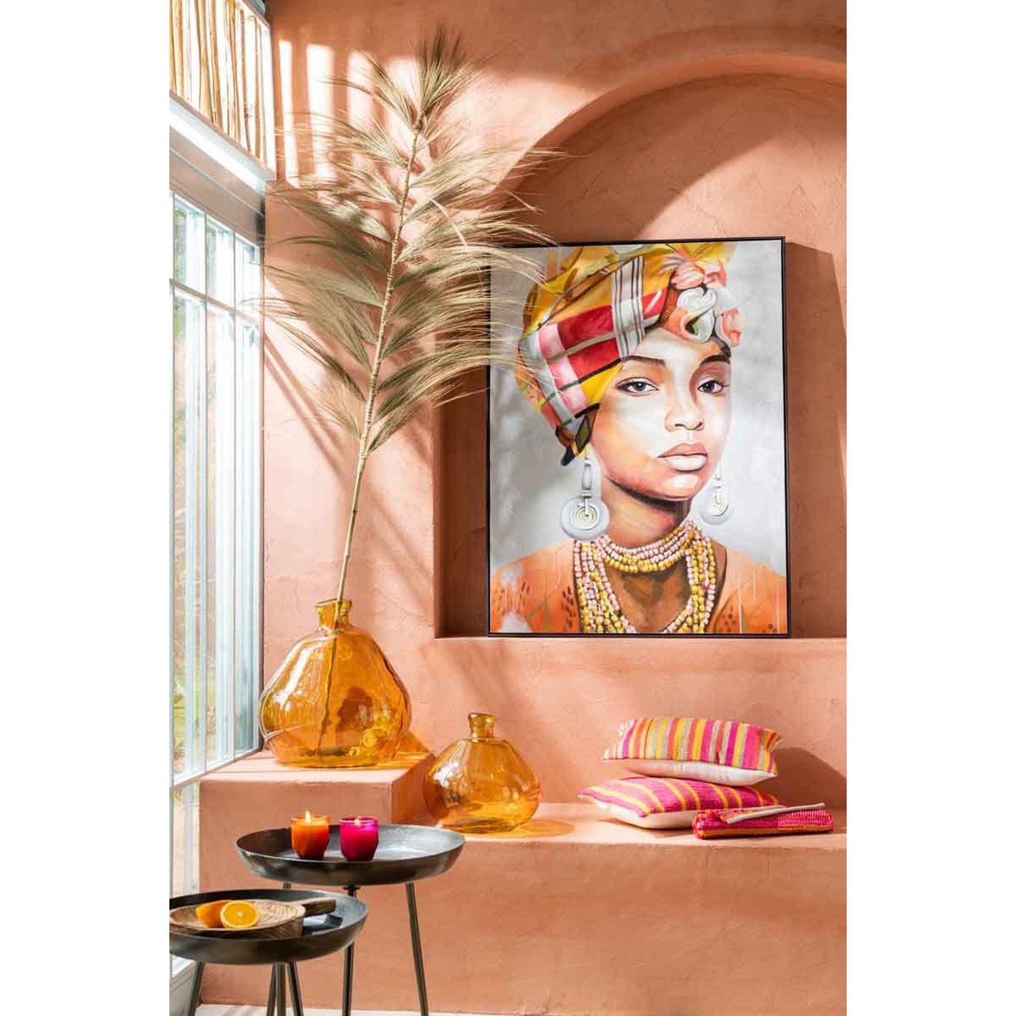 Voir la diapositive 2 : J-LINE Vase rond design en verre  laura  47cm ocre